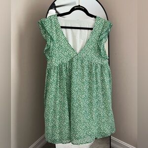 Amazon Green Floral V-Neck Dress